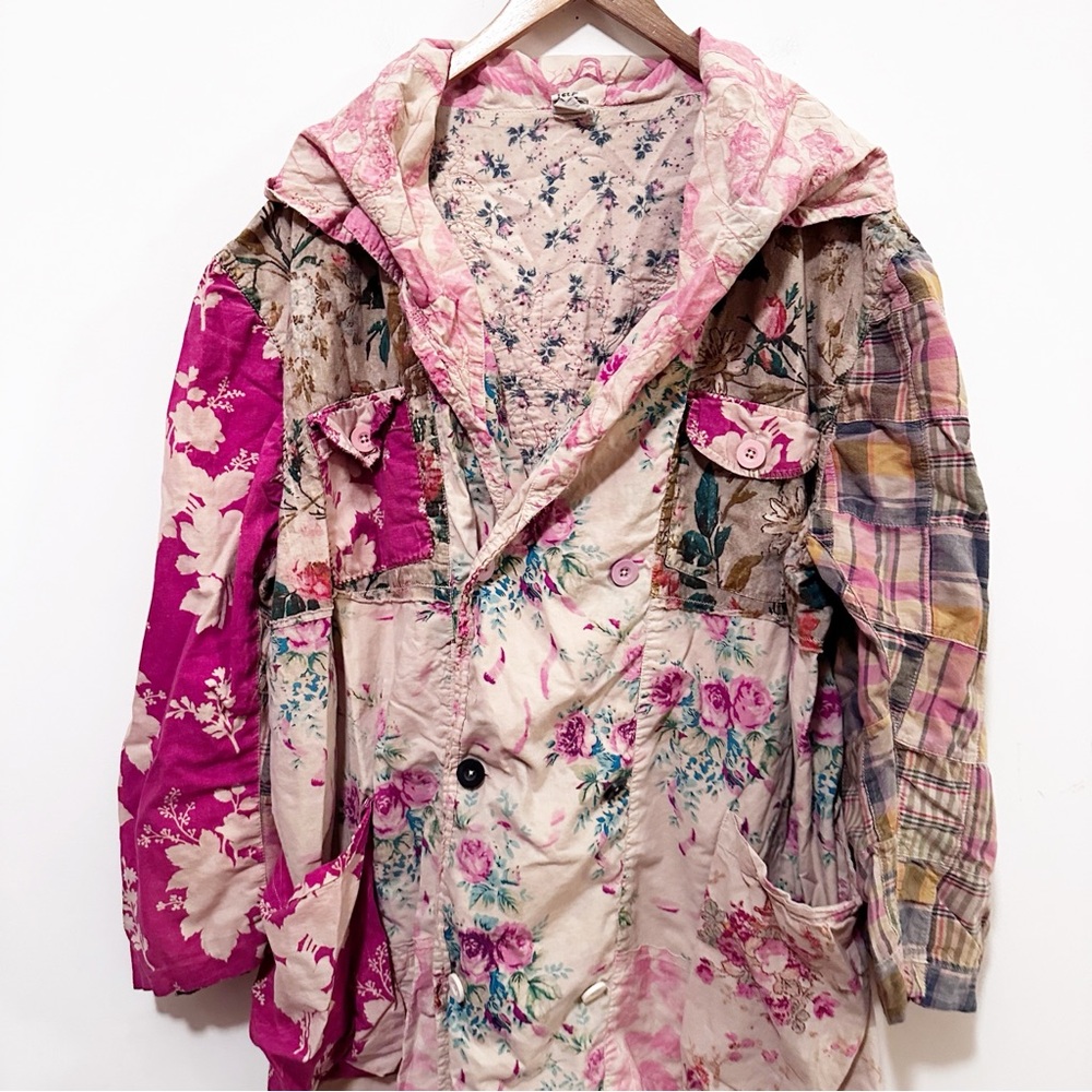 Magnolia Pearl Floral Patchwork Siyah Double Breasted Coat Jacket Abilene - Picture 8 of 14